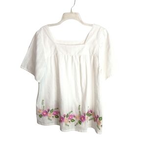 Matilda Jane -Floral  Boho Embroidered White Top - L